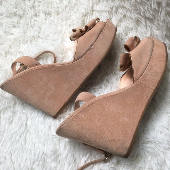 Marc Jacobs pink wedges 8.5 Womens Blush Suede Heels floral shoes ankle strap - Picture 6 of 10